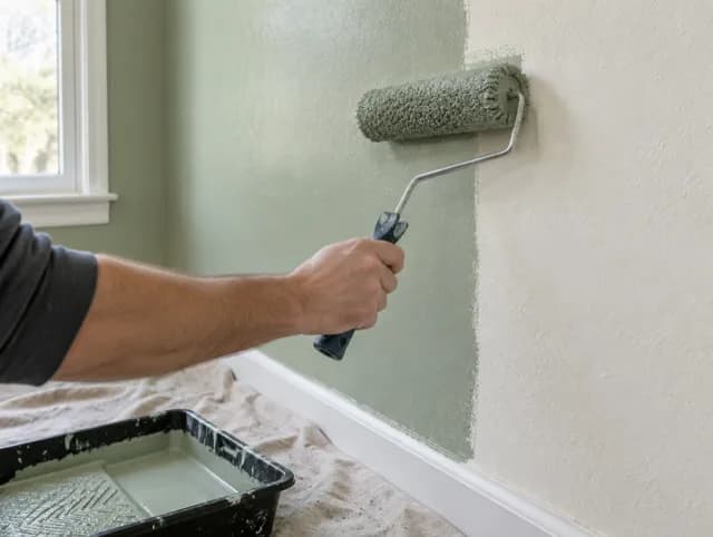 A wall being painted with a roller