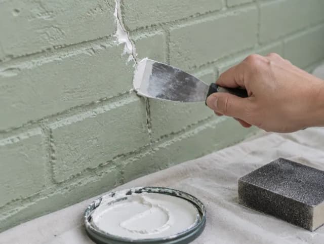 A crack in a wall being filled before painting